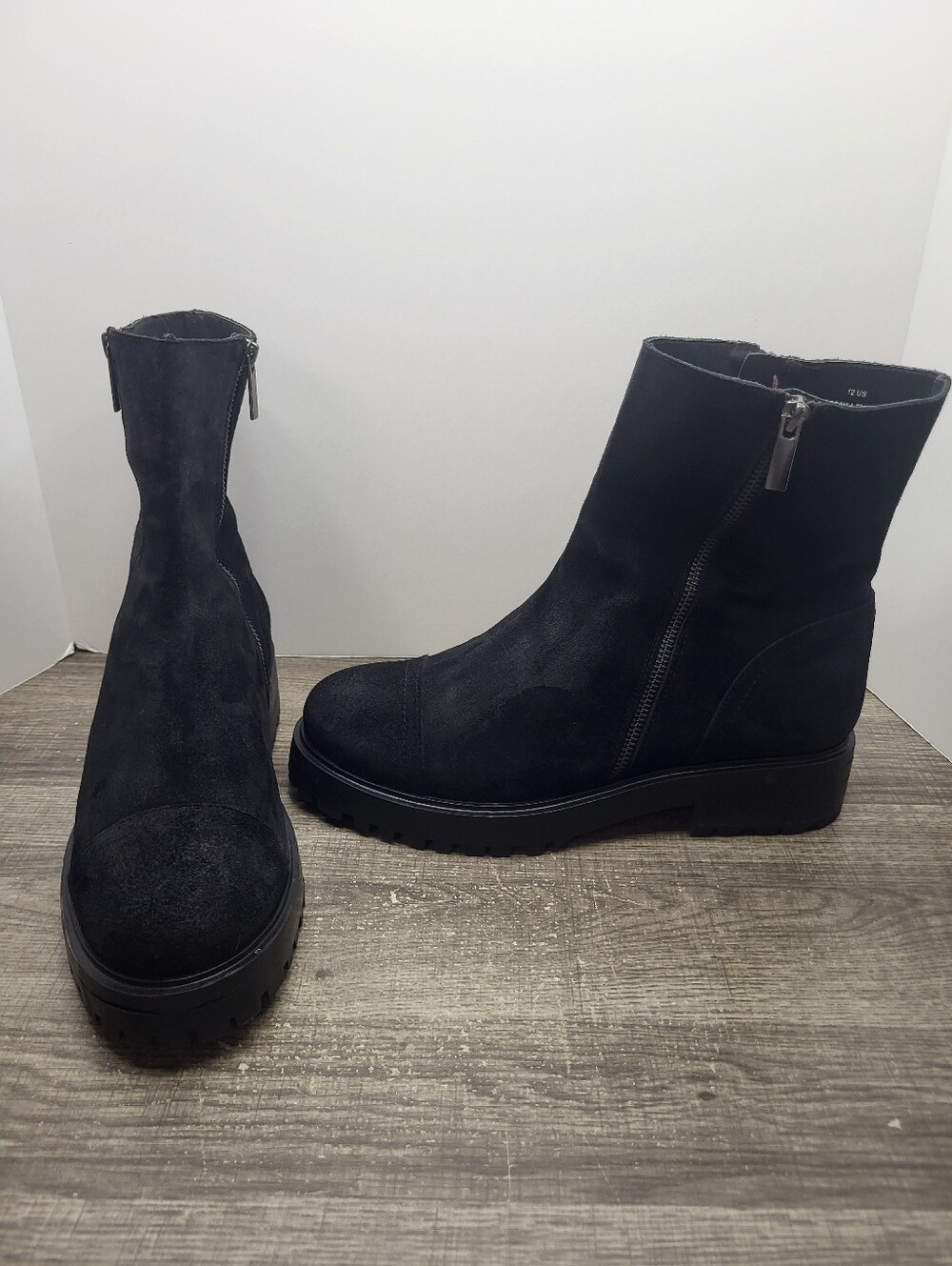 Thursday Boot Co Raider Ankle Boots Black Suede Double Zip Chunky Sole Womens 12